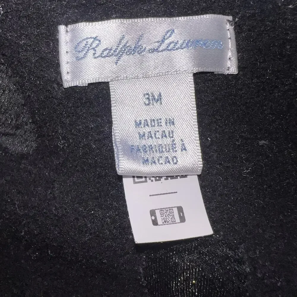 Ralph Lauren Tracksuit Baby Size 3M Black Fleece Gold Logo AOP Hoodie Pants Set